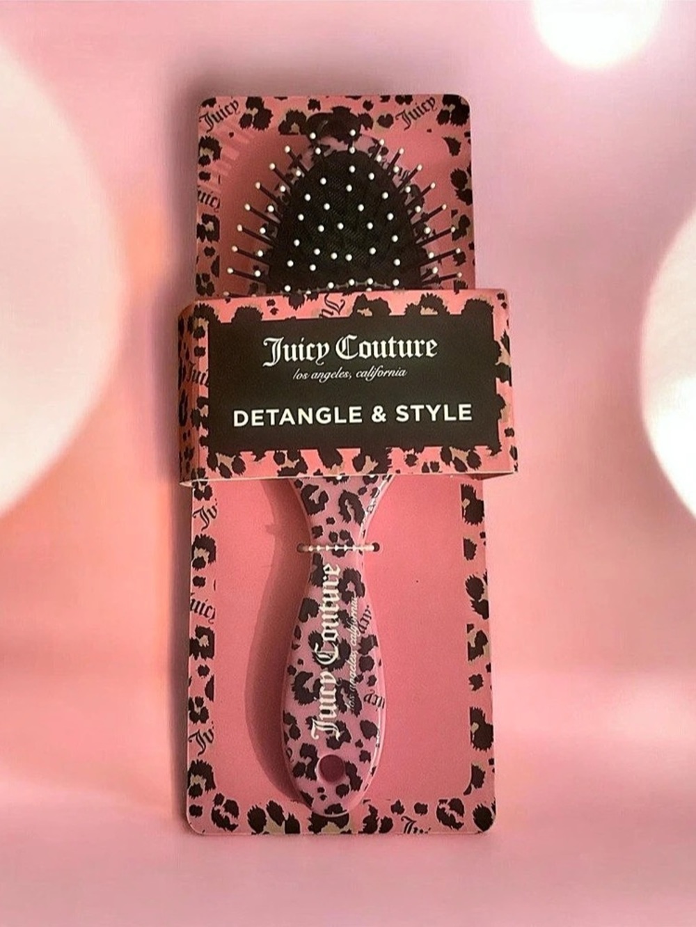Juicy Couture Pink Leopard Detangle & Style Hair Brush Pink & Black